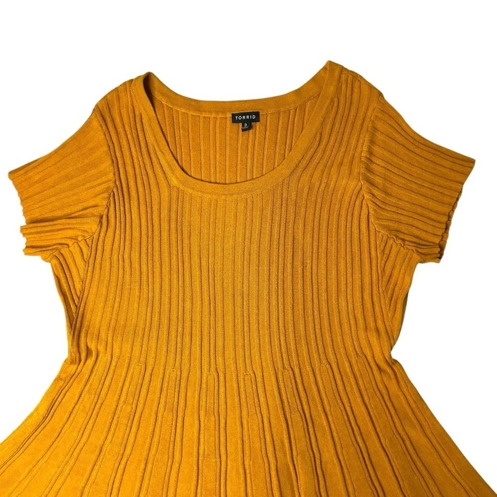 Torrid Ribbed Knit Dress Mustard Gold Mini Sweater Skater Scoop Neck Dress 3X - Picture 12 of 16